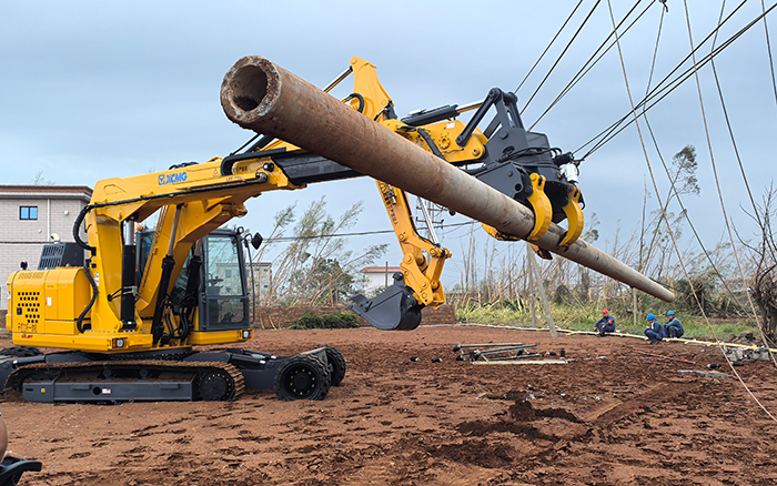“摩羯”来袭，Z6尊龙凯时开挖立杆一体机跑赢功夫助力抗灾复电抢建
